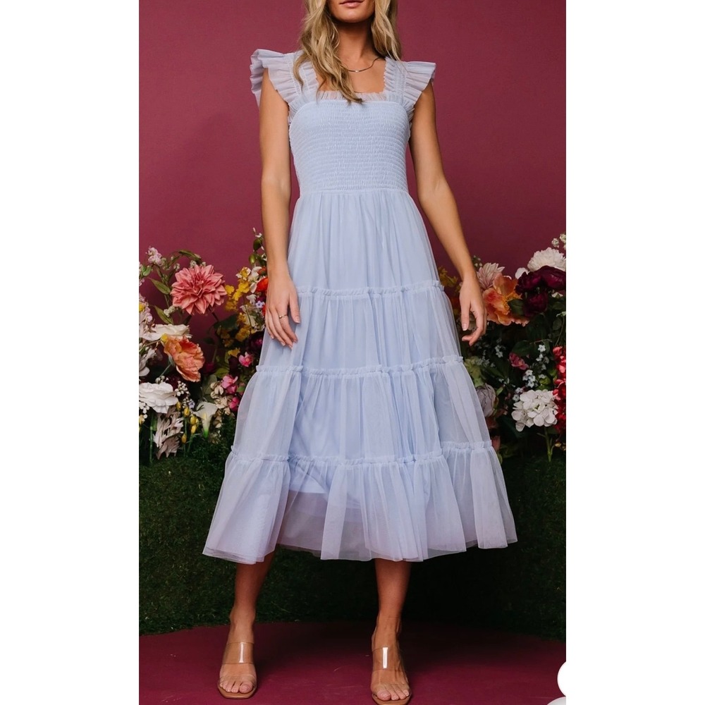 Baltic Born Light Blue Emma Smocked Tulle Dress Ruffle Strap 3XL